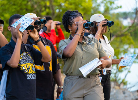 Group of people with binoculars 